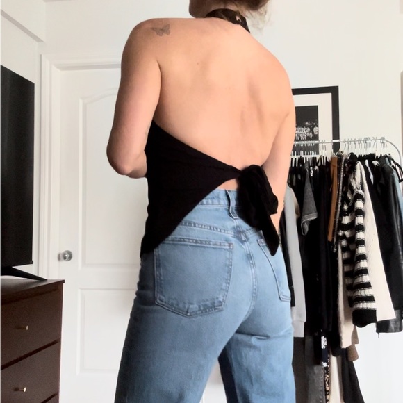 Dynamite Black Ribbed Halter Top w/ Tie Back - Picture 2 of 6